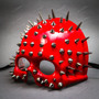 Skull Steampunk Spike Top Masquerade Mask - Glossy Red (Side view)