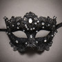 Lace Masquerade Mask Venetian Brocade Purple Crystals - Black