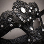 Lace Masquerade Mask Venetian Brocade Purple Crystals - Black