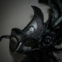 Venetian Half Moon Masquerade Feather Mask - Black