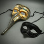 Venetian Zanny Style Long Nose & Black Glitter Lining Eye Mask Party Prom Masquerade for Couple