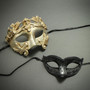 Silver Venetian Roman Warrior Greek Men Mask & Luxury Black Glitter Women Eye Mask Couple's Masquerade