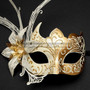 New Shiny Side Flower Venetian Masquerade Party Mask - Gold White - 2
