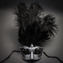 Venetian Glitter Crystal Masquerade Mask with Feather - Silver Black