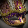 Jester Joker Venetian Half Face Mask with Bells - Purple Gold
