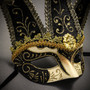Jester Joker Venetian Half Face Mask with Bells - Gold Black