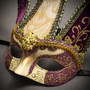 Jester Joker Venetian Half Face Mask with Bells - Gold Purple
