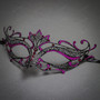 Laser Cut Metal Venetian Masquerade Purple Rhinestone Mask - Black