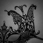 Butterfly Laser Cut Metal Venetian Masquerade Silver Rhinestone Mask - Black