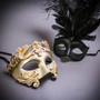 Silver Venetian Roman Warrior Greek Men & Black Mardi Gras Eye Mask with Top Feather Couple Masks Set