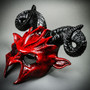 Krampus Ram Demon with Black Horns Devil Halloween Mask - Bloody Red
