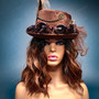 Steampunk Lady Top Hat with Goggles Feather - Brown