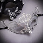 Venetian Black Silver Greek Emperor Pegasus & Luxury Princess Ball Mask - Couple Masquerade