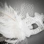 Swan Venetian Lace Flower Feather Women Mask - White Silver