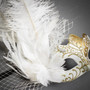 Butterfly Lace Feather Women Mask - White Gold