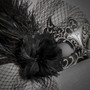 Swan Venetian Lace Flower Feather Women Mask - Black Silver