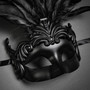 Unisex Men Women Venetian Tall Feather Masquerade Mask - Black
