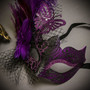 Black Gold Venetian Roman Warrior Greek Men & Black Purple Butterfly Lace with Feather Couple Masks Set