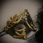 Black Gold Venetian Roman Warrior Greek Men & Black Silver Butterfly Lace with Feather Couple Masks Set