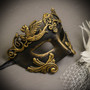 Black Gold Venetian Roman Warrior Greek Men & White Gold Butterfly Lace with Feather Couple Masks Set