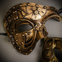Gold Steampunk Half Face Phantom Of The Opera & Gold Steampunk Eye Mask Couple Masks Set