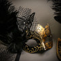 Black Gold Butterfly Lace with Feather & Gold Black Mardi Gras Top Feather Combo Masks Set
