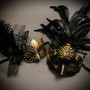 Black Gold Roman Greek Emperor with Tall Feather Men & Black Gold Butterfly Lace with Feather Couple Masks Set