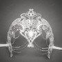 Queen Laser Cut Metal Venetian Masquerade Rhinestone Mask - Silver White