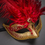 Venetian Women Tall Feather Masquerade Mask - Gold Red