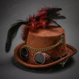 Steampunk Lady Mini Top Hat with Goggles Feather - Brown