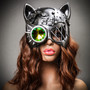 Steampunk Monocular Gatto Cat Venetian Mask Masquerade - Metallic Silver