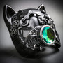 Steampunk Monocular Gatto Cat Venetian Mask Masquerade - Metallic Silver