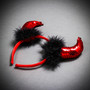 Sexy Devil Demon Horns Paillette Sequins Feather Headband - Red