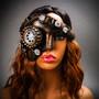 Phantom of the Opera Steampunk Mask with LED Lighting Masquerade - Black Gold Model