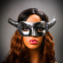 Devil Masquerade with Horns Halloween Eye Mask - Black Silver with model