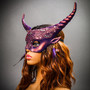 Krampus Horn Lace  Animal Devil Women Mask - Purple Gold
