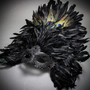 Luxury Traditional Venice Women Carnival Masquerade Venetian Mask with Round Top Feather -  Black