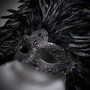 Luxury Traditional Venice Women Carnival Masquerade Venetian Mask with Round Top Feather -  Black