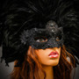 Luxury Traditional Venice Women Carnival Masquerade Venetian Mask with Round Top Feather -  Black