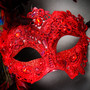 Luxury Traditional Venice Women Carnival Masquerade Venetian Mask with side Feather -  Red