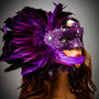Luxury Venice Women Carnival Masquerade Venetian Mask with side Feather -  Purple