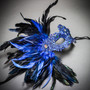 Luxury Venice Women Carnival Masquerade Venetian Mask with side Feather -  Blue