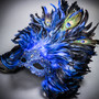Luxury Traditional Venice Women Carnival Masquerade Venetian Mask with Round Top Feather -  Blue