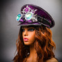 Steampunk Burning Man Captain Hat with Kaleidoscope 3D Goggles - Purple Silver
