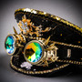 Steampunk Burning Man Captain Hat with Kaleidoscope 3D Goggles - Black Gold