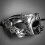 Steampunk Roman Classic Silver & Roman Ancient with Side Feather Black Silver Couple Masks