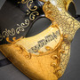 Phantom Full Face Musical Black Gold & Venetian Gold Mardi Gras Black Tall Feather Couple Masks