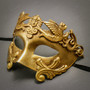 Roman Warrior Metallic Gold & Venetian Gold Mardi Gras Black Tall Feather Couple Masks