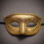 Venetian Classic Eye Mask with Glitter Gold & Venetian Gold Mardi Gras Blue Tall Feather Couple Masks
