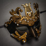 Pegasus Horses Emperor Black Gold & Venetian Gold Mardi Gras Blue Tall Feather Couple Masks